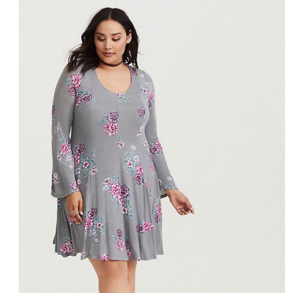Grey floral knit skater dress from Torrid